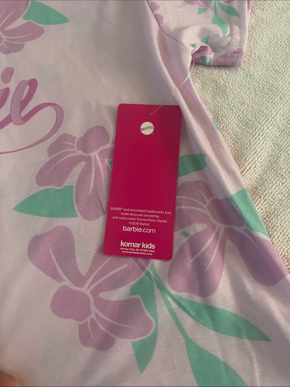 Barbie Pink Floral Short Pajama Set with Mint Accents - Picture 2 of 3